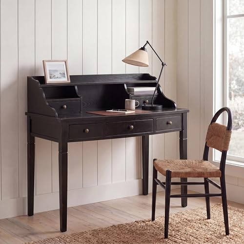 SAFAVIEH Furniture - Landon 5-Drawer Writing Desk - Black - Solid Wood - Classic Hutch Design - Ideal for Home Office, Living Room, Den, 36.2"W x 19.1"D x 40.5"H (AMH6516B) - color: Black