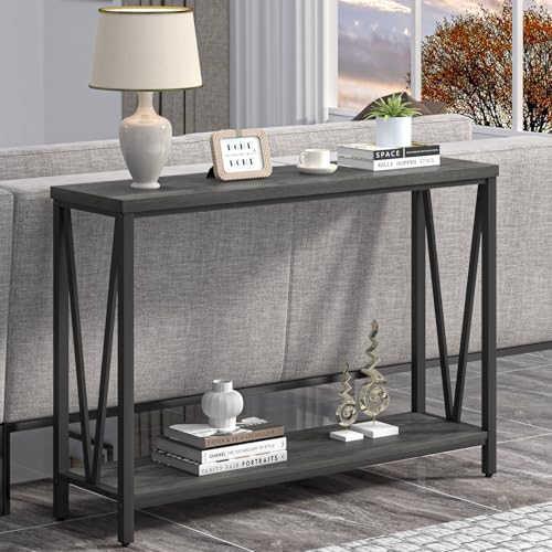 EXCEFUR Entryway Table, Rustic Wood Sofa Console Table with Storage, Modern Hallway Table for Living Room, Grey - color: Grey