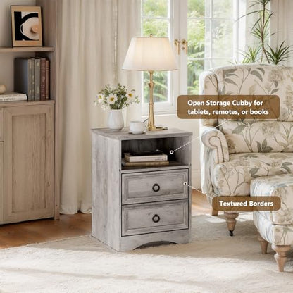 LGHM Set of 2 Nightstand, Large Night Stand with 2 Drawers, 17.7" W Accent Bed Side Table and End Table with Large Open Compartment for Bedroom, Living Room,Gray