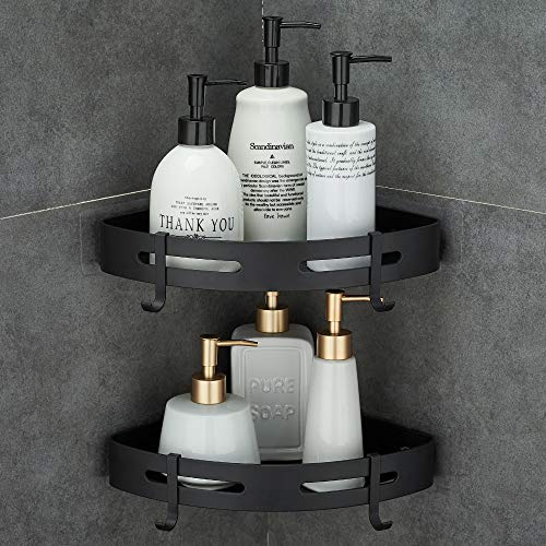 Adhesive Corner Shelf Bathroom Shower Caddy Organizer for Kitchen Toilet No Drilling 2-Tier Bathroom Corner Shelves Shower Caddies - color: Black