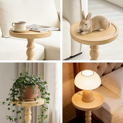 Small Round Side Table for Small Spaces | Wood Pedestal Drink Table & Narrow End Table for Living Room Couch, Modern Bedside Nightstand for Bedroom (Natural Wood) - color: Natural Wood