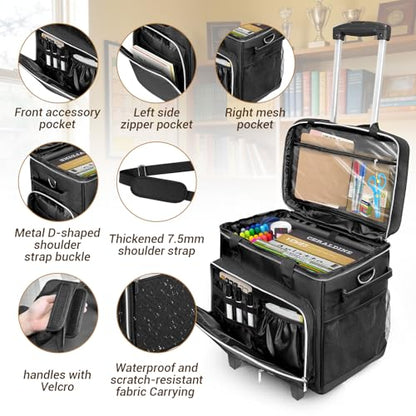 LIWSHWZ Rolling Teacher Tote Bag,Wheeled Teacher Bag with Detachable Dolly & File Teacher Tote - color: Black