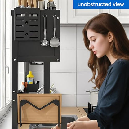 ASIEIT Dish Drying Rack, 3-Tier Over The Sink Dish Drying Rack, 33.5" Over Sink Dish Rack for Small Kitchen, Space-Saving Dish Rack with Cover, Baskets, Utensil, Large Sink Storage Organizer Black