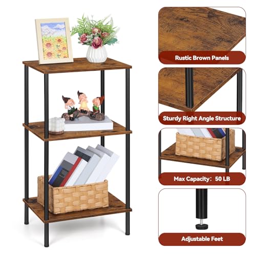ETELI Tall End Table 3 Tier Side Table Small Nightstand, Rustic Brown | with Storage Shelf, for Small Spaces Living Room Bedroom Office - color: Brown