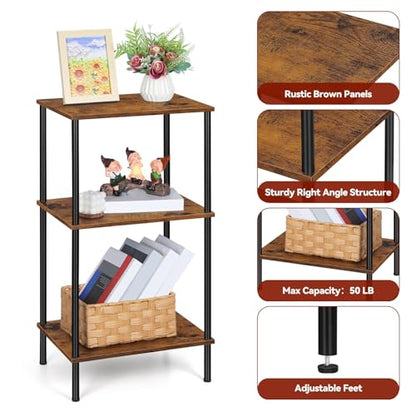 ETELI Tall End Table 3 Tier Side Table Small Nightstand, Rustic Brown | with Storage Shelf, for Small Spaces Living Room Bedroom Office - color: Brown