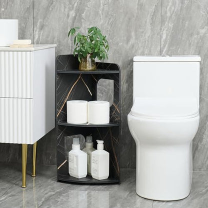 Black 3-Tier Small Corner Shelf Stand, Waterproof Bathroom Storage, Toilet Paper Storage, Corner Table for Small Spaces (Black)