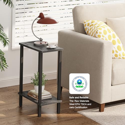 TUTOTAK Small Side Table, Narrow End Table, Skinny Sofa Table, Slim Nightstand, Couch Table, Living Room, Bed Room, Charcoal Grey TB01BY062 - color: Charcoal Grey, size: 2-Tier（7.9"D x 15.8"W x 22.5"H）