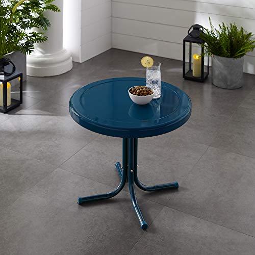 Crosley Furniture Griffith Weather Resistant Retro Metal Outdoor Side Table for Patio, Deck, Porch, Navy - color: Navy