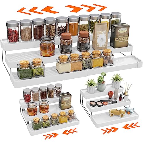 Expandable Spice Rack Organizer for Cabinet - 3 Tier Adjustable Cabinet Spice Organizer Easy Visibility - Spice Organizer for Cabinet Countertop Cupboard Pantry Organization (White) - color: White, size: 1 Pack