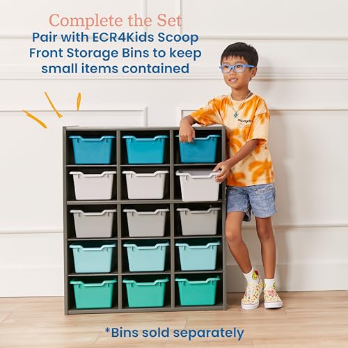 ECR4Kids Streamline 15 Cubby Tray Storage Cabinet, 5x3, Classroom Furniture, Grey Wash | Durable birch, GREENGUARD Gold Certified, 15 cubbies to store and organize supplies in a classroom, office, home playroom - color: Grey