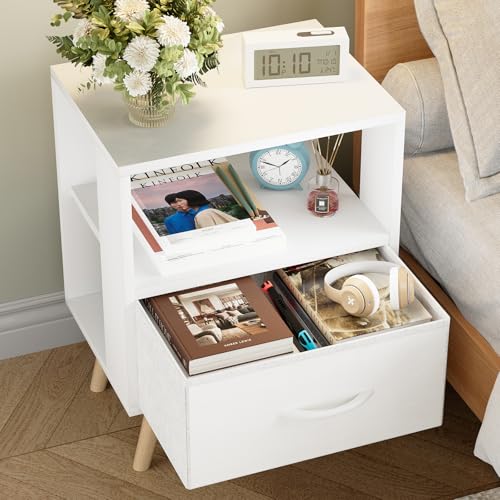 Huhote Kids Nightstand, 2-Tier Night Stand with Drawer, Modern Side Table for Bedroom, Study Room, Small Spaces, White - color: White, size: 2-Tier with Drawer