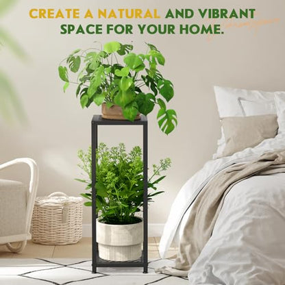 TOSKING Tall Plant Stand Indoor – 2-Tier Modern Metal Shelf, 30" Height & 200 LBS Capacity, Heavy Duty for Living Room, Balcony, Garden (Black) - color: Black-2-tier 30''