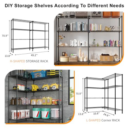 5-Tier Wide Wire Shelving Unit, Adjustable Heavy Duty Storage Rack with Leveling Feet, Freestanding Metal Shelves, for Garage Kitchen, Black - color: Black, 4 Tier-49.2"