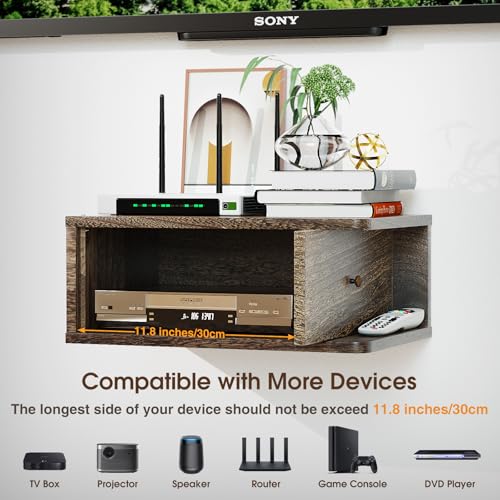 DAWASAPAT Floating Projector Stand Wall Mount - Modern Media Console Shelf Cabinet with Magnetic Door, 16.7" x 10.9" x 7.8", Open & Hidden Storage for Projector, Router, DVD Player, Cable Box
