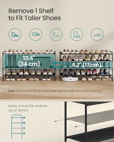 SONGMICS Long Shoe Rack Organizer for Closet, Free Standing Shoe Storage Shelf, Holds 20-25 Pairs, for Entryway, Bedroom, Easy to Assemble, 11.4 x 42.5 x 27 Inches, 4 Tiers, Ink Black ULMR094BP01 - size: 4 Tiers