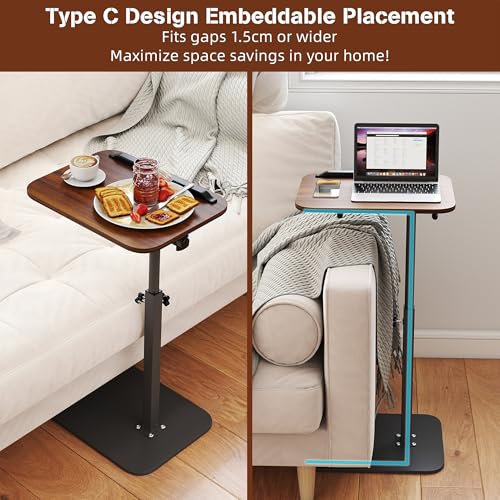 FuturelOT Sofa Couch Arm Table Tv Tray Small Bedside Table C Shaped Adjustable Height Side End Tables for Living Room, Bedroom, Pure Black - color: Pure Black