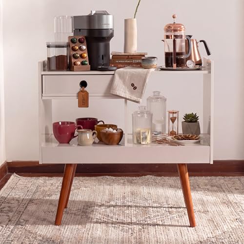 Boahaus Coventry Coffee Bar Cabinet with Drawer and Open Shelves – Space-Friendly Coffee Station Table