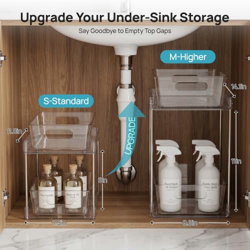 Vtopmart 2 Pack Plastic Larger Higher Bathroom Kitchen Under Sink Organizer (M-Higher) - color: Transparent, size: M-Higher (2 Pack)