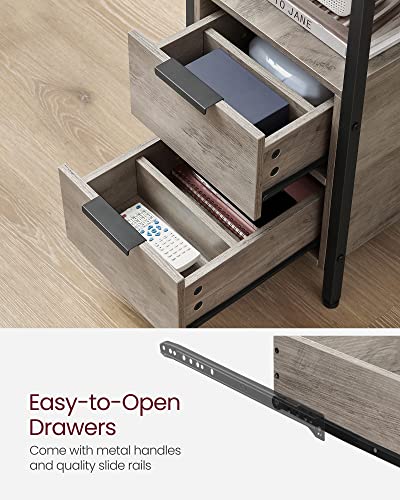 VASAGLE Side End Table with Charging Station, Slim Nightstand with 2 Drawers, Narrow Bedside Table for Living Room, Small Spaces, Heather Greige and Ink Black ULET321B02 - color: Heather Greige + Ink Black, size: 23.6"D x 13.8"W