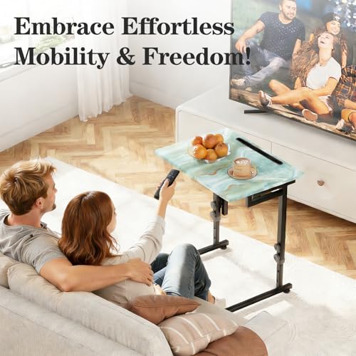 Adjustable Folding TV Tray, C-Shaped FoldableTable, No assembly(Sea Blue) | Heavy-duty steel frame, Height adjustable, Folds flat for storage, For Couch, Small Space, Living room - color: Sea Blue+black