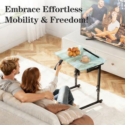Adjustable Folding TV Tray, C-Shaped FoldableTable, No assembly(Sea Blue) | Heavy-duty steel frame, Height adjustable, Folds flat for storage, For Couch, Small Space, Living room - color: Sea Blue+black