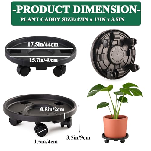 Rolling Plant Stand with Wheels 3 Pack 17.3 Inch Plant Caddy with Wheels Heavy Duty Plant Dolly Roller Base with Wheels Round Flower Pot Rack Holder Planter Trolley Tray, Black - color: Black, size: 17.3 inch