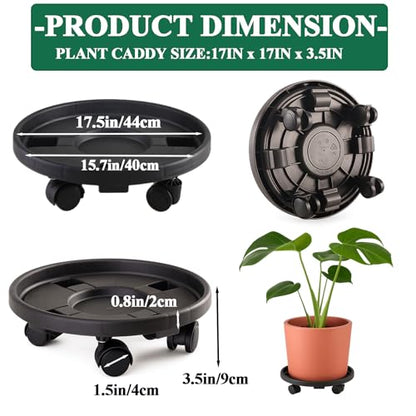 Rolling Plant Stand with Wheels 3 Pack 17.3 Inch Plant Caddy with Wheels Heavy Duty Plant Dolly Roller Base with Wheels Round Flower Pot Rack Holder Planter Trolley Tray, Black - color: Black, size: 17.3 inch