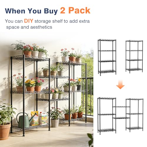 4-Tier Wire Shelf Metal Rack, Narrow Wire Shelving Unit, Small Wire Shelf | 17.3"Wx11.4"Dx44.3"H,Height Adjustable Storage Pantry Shelves with Lockable Wheels for Kitchen Office,Bathroom Small Spaces - color: 4-tier Black-17.3"x11.4" X44.3"(wxdxh)