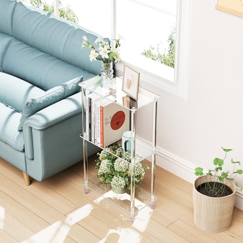Clear Acrylic Narrow Side Table for Small Spaces, 15.75" L x 7.87" W x 26.7" H, 3 Tier Rectangle Slim End Table Nightstand, Small Mini Skinny Bedside Table for Bedroom, Bathroom, Living Room - size: 3 Tier 1-Pack 26.7“H