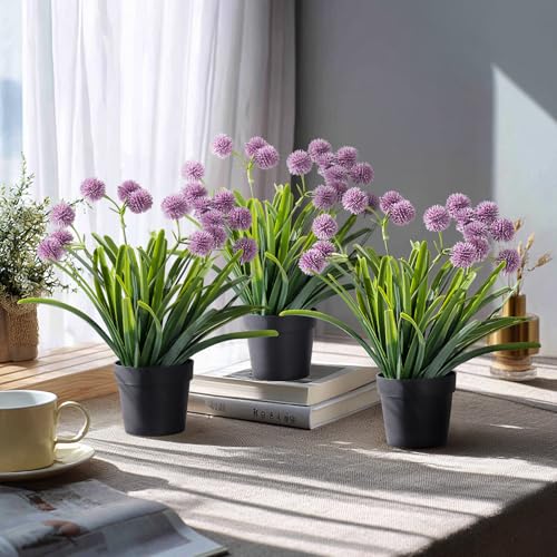 3 Pack Fake Small Plant in Pot Artificial Potted Flowers for Home Decor Fake Flower Plant Greenery Mini Faux Plant for Indoor Bedroom Living Room Office Shelf Bathroom Farmhouse Decor (Type 4) - color: Type 4