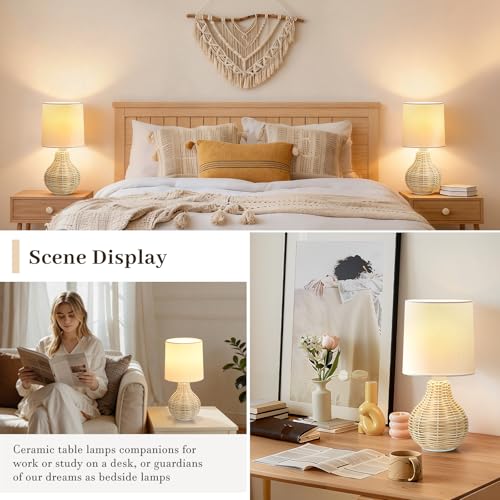 EJIAXIN Rattan Table Lamp Boho Lamps Set of 2-12.5" Mini Farmhouse Wicker Light Rustic End Table Decorative Small Lamps for Small Spaces Bedroom Nightstand Living Room Reading Desk Side Table Lamp - style: Country