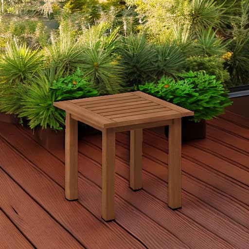 Furinno FG18506 Tioman Hardwood Patio Furniture Outdoor End Table, Natural - color: Natural, size: 17.5"D x 17.7"W x 17.3"H