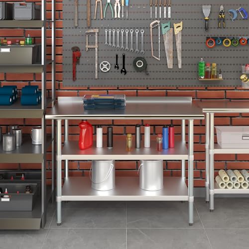 AmGood Stainless Steel Work Table with 1.5" Backsplash and 2 Shelves | NSF (48" Long x 24" Deep) - size: 48" Long x 24" Deep