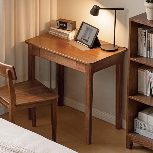 Walnut Solid Wood Desk, Mid-Century Modern Home Office Computer Desk with Drawers, Writing Table for Study, Bedroom & Workstation 39.37" W - color: Walnut Color-walnut, size: 39.37"W