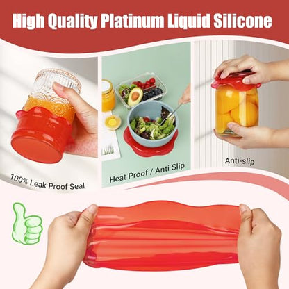 Silicone Stretch Lids for Food Storage in Fridge, Reusable Elastic Bowl Covers for Cup, Cans, Jars, Round & Rectangle Container, Food Grade Silicone Microwave Food Cover, Red, 6PCS - color: 6 Pcs Red
