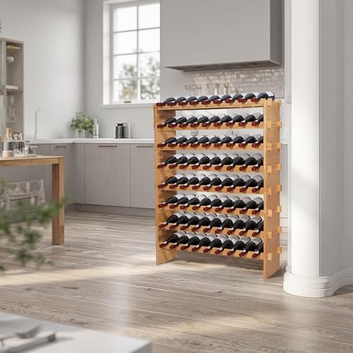 VEVOR 72 Bottle Stackable Modular Wine Rack, 8-Tier, Floor Freestanding Wine Storage Rack, Sturdy Wines Holder Display Shelf, Wobble-Free Shelves, Easy Assembly, for Kitchen, Cellar, and Bar, Natural - size: 37.6 x 9.8 x 46.9 in