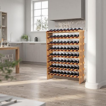 VEVOR 72 Bottle Stackable Modular Wine Rack, 8-Tier, Floor Freestanding Wine Storage Rack, Sturdy Wines Holder Display Shelf, Wobble-Free Shelves, Easy Assembly, for Kitchen, Cellar, and Bar, Natural - size: 37.6 x 9.8 x 46.9 in