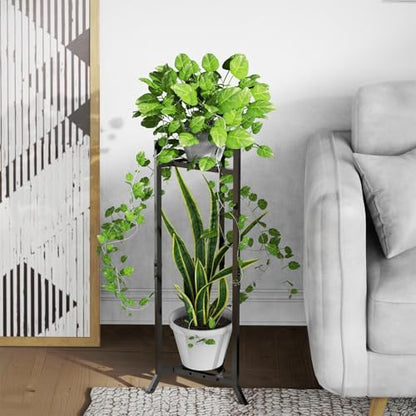 2 Tier Plant Stand Indoor Outdoor, Tall Metal Adjustable Plant Holder for Patio Living Room Balcony Garden, No Wobble Design (No Pots)