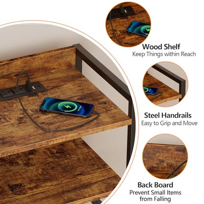 Furnulem Night Stand with Charging Station, 4 Drawer Tall Bedside Table | small dresser for bedroom, with LED light & Remote Control, Fabric Bins and Metal Frame,Wood Desk Top,Easy Assemble for Dorm - color: Rustic Brown