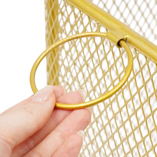 Metal Laundry Basket Cart, Rolling Laundry Hamper with Wheels, Freestanding Square Mobile Storage Cart, Raised Bottom, Round Handles, Hollow Mesh (Gold, 16.9x9x17.7in) - color: Gold, size: 16.9x9x17.7in