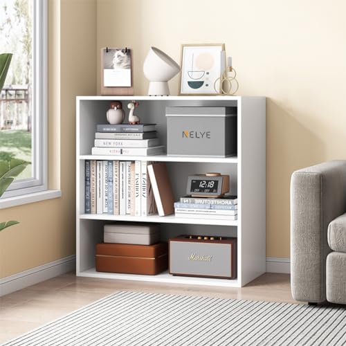NELYE 3 Tier Open Shelf Bookcase, 23.62" x 9.53" x 31.5" in, White | Fits Books, Decor, Toys, Sturdy MDF Resists Wobble, Scratch-resistant, Easy Clean, For Living Room and Bedroom - color: White, size: 3-Tier
