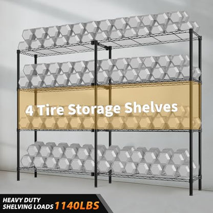 5-Tier Wide Wire Shelving Unit, Adjustable Heavy Duty Storage Rack with Leveling Feet, Freestanding Metal Shelves, for Garage Kitchen, Black - color: Black, 4 Tier-49.2"