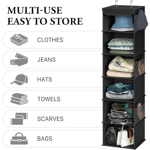 Simple Houseware 6 Shelf Hanging Closet Organizer, Black - color: Black, size: 6 Shelf