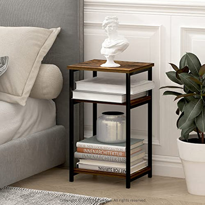 Furinno Just 3-Tier Metal Frame End Table with Storage Shelves, 1-Pack, Amber Pine - color: Amber Pine, size: 1-Pack, Metal Frame, 3-Tier