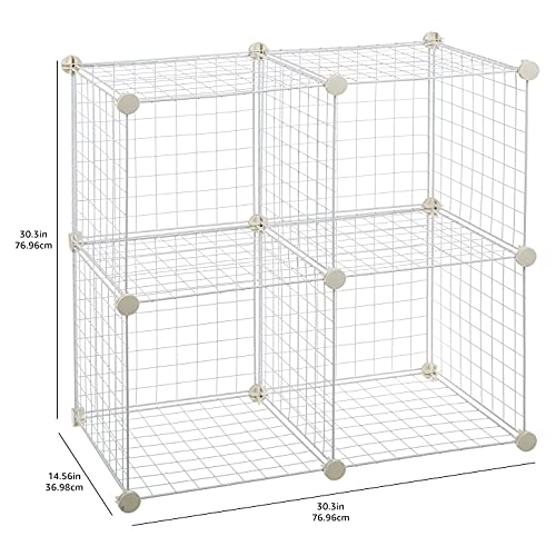 Amazon Basics 4 Cube Wire Grid Storage Organizer, Closet Organizer and Shelves, Stackable, Space-Saving, Easy to Assemble, 14"x14"x14", White - color: White