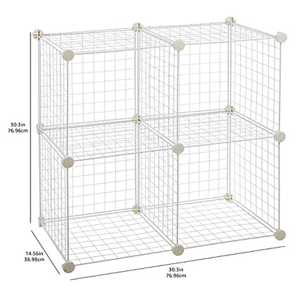 Amazon Basics 4 Cube Wire Grid Storage Organizer, Closet Organizer and Shelves, Stackable, Space-Saving, Easy to Assemble, 14"x14"x14", White - color: White