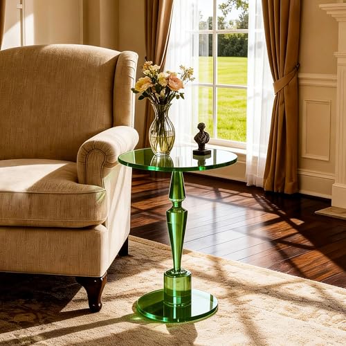 Acrylic Round Side Table, End Table Nightstand Pedestal Table for Living Room, Bedroom, Balcony (Green, 15.7“×15.7”×21.7“) - color: Green