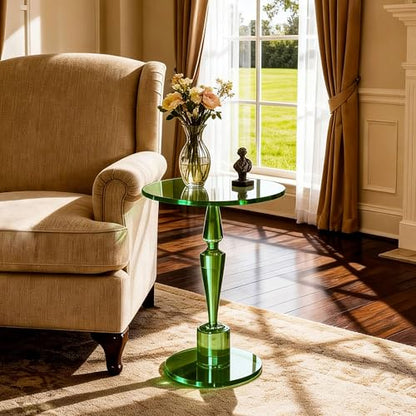 Acrylic Round Side Table, End Table Nightstand Pedestal Table for Living Room, Bedroom, Balcony (Green, 15.7“×15.7”×21.7“) - color: Green