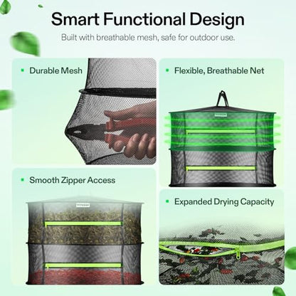 VIVOSUN 2-Layer Mesh Drying Rack Hanging Design with Green Zippers for Dehydrating, Indoor and Outdoor Pruning Shears Included (Pack of 2) - size: 2 Layer (Pack of 2), style: 1 Pack