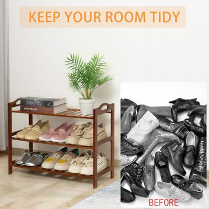 3 Tier Bamboo Shoe Rack, Shoe Shelf Shoes Rack Shoe Organizer for Closet, Entryway, Bedroom, Living Room, Front Door, Studio, Bathroom